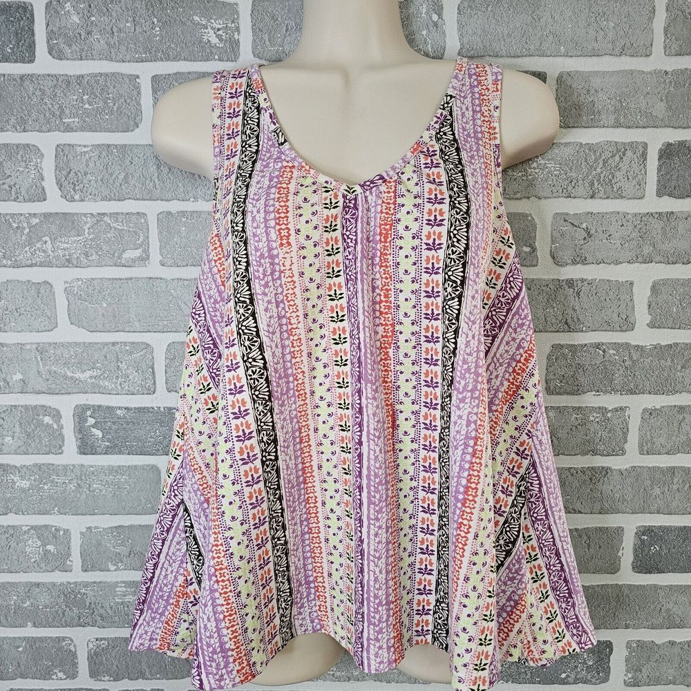 Energie Tank Top Women's Small Striped‎ Floral Crochet Boho Beachy Summer Flowy